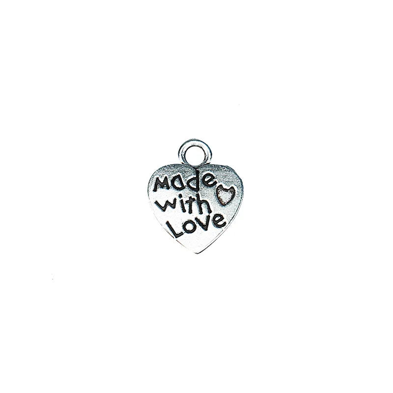 AA00276 Hot Accessories Letter Heart Shape Charm Made with Love Pendant for Bracelet Jewelry Making Findings