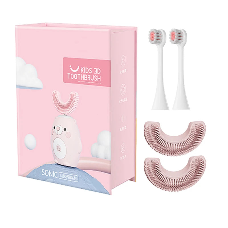LULA Kids Electric Toothbrush Oral Cleaning Smart U Shape Ultrasonic with Soft Silicone Bristles PP Handle Home Use USB Charging