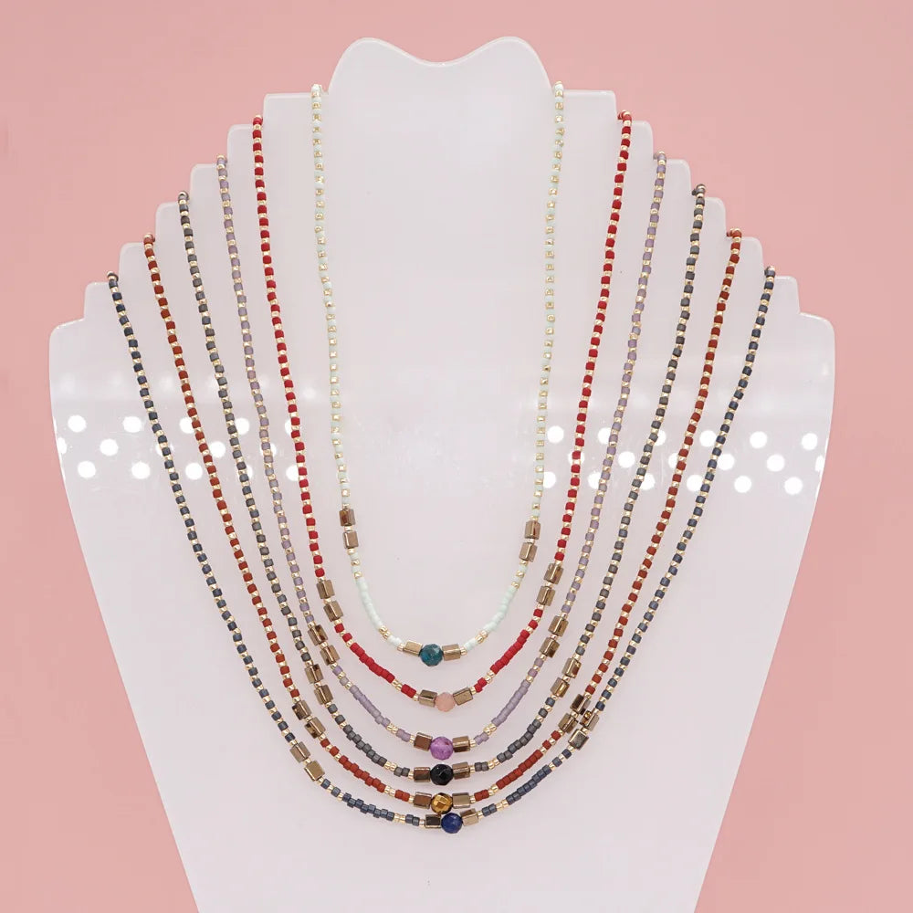 Non Tarnish Bohemian Style African Choker Gallstone Miyuki Seed Beads Necklace Chain