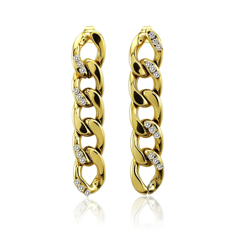 Custom Geometric Cool Earrings for Women Party Jewelry with Shiny Setting Stone Personality  Long Chain Statement Earrings