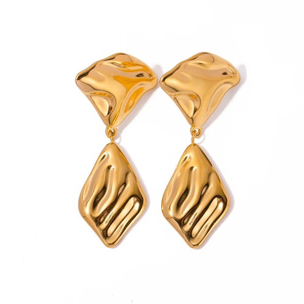 Stainless Steel Irregular Geometry Leaf Drop Earring 18k Gold Texture Metal Earrings for Women