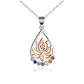925 Sterling Silver Colour Zircon Rose Gold Plated Lotus Yoga Water Drop Pendant Necklace
