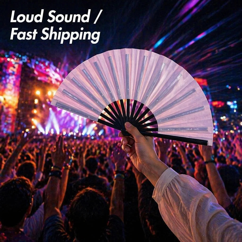 Large Bamboo Rave Fan Handheld Folding Clacking Fan for EDM Music Festival Party Drag Queen Accessories Loud Sound Fan