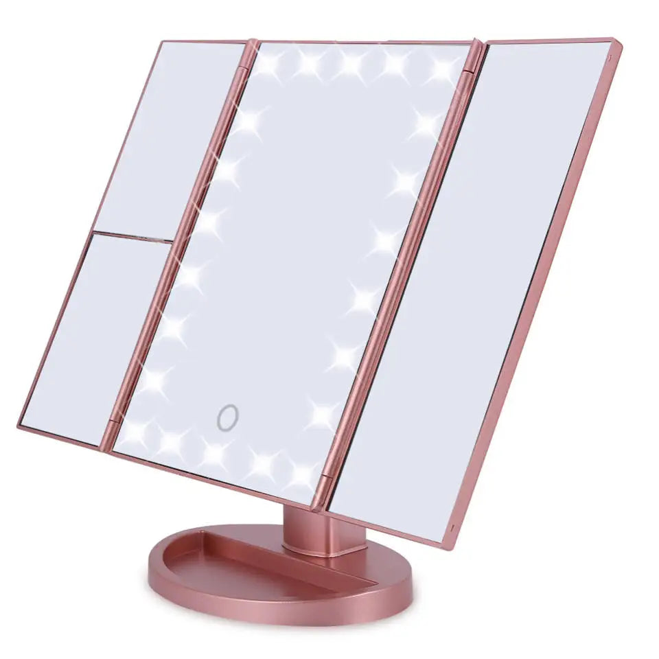 Trifold Make up Table Mirror with Magnification Vanity Mirror Touch Control LED Makeup Mirror