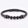 Wholesale New Arrived Luxury Black Braided Genuine Leather Shiny Onxy Gemstone Bead Bracelet