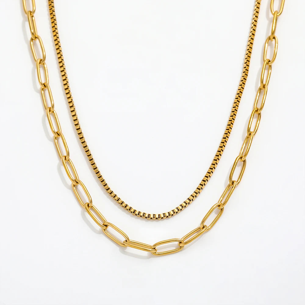 JOOLIM High End Stainless Steel Double-layer Hip-hop Box Chain Paper Pin Necklace 18K Gold Plated Jewelry Wholesale