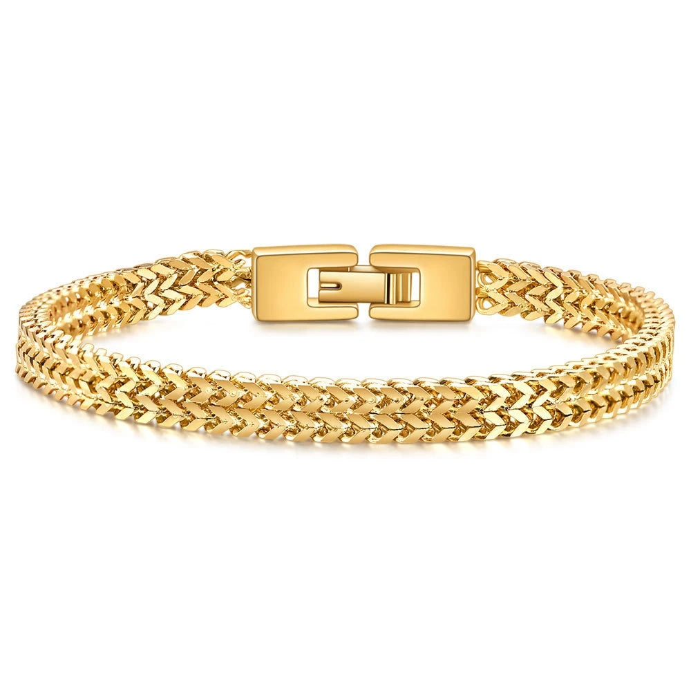 MECYLIFE Hiphop Jewelry Two Layers Franco Chain Bracelet Stainless Steel 18k Gold Bracelet for MEN