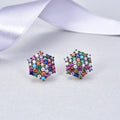 925 Sterling Silver AAA Cubic Zirconia Rose Gold Plating Multicolor Hexagon Earring Set Trendy Weddings Parties Gifts