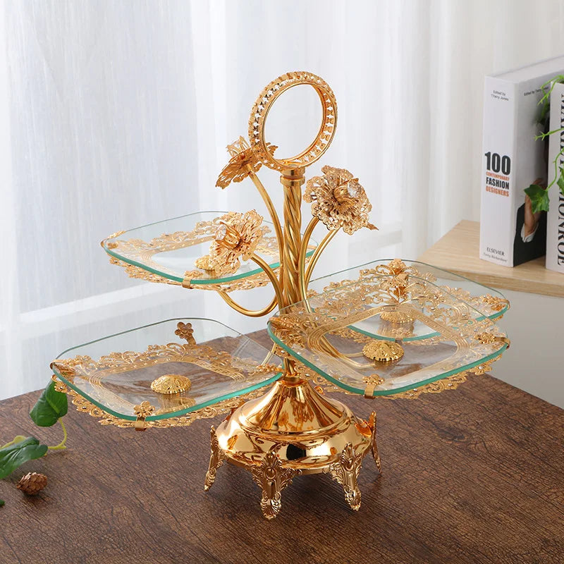 2022 New Factory Wholesale European Multi-layer Glass Fruit Plate Hotel Dessert Plate