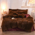Brown Color Plush Crystal Fleece Flannel Fluffy Bedding Set Ultra Soft Faux Fur Bedding Sets 4 Pieces with Pillow Cases