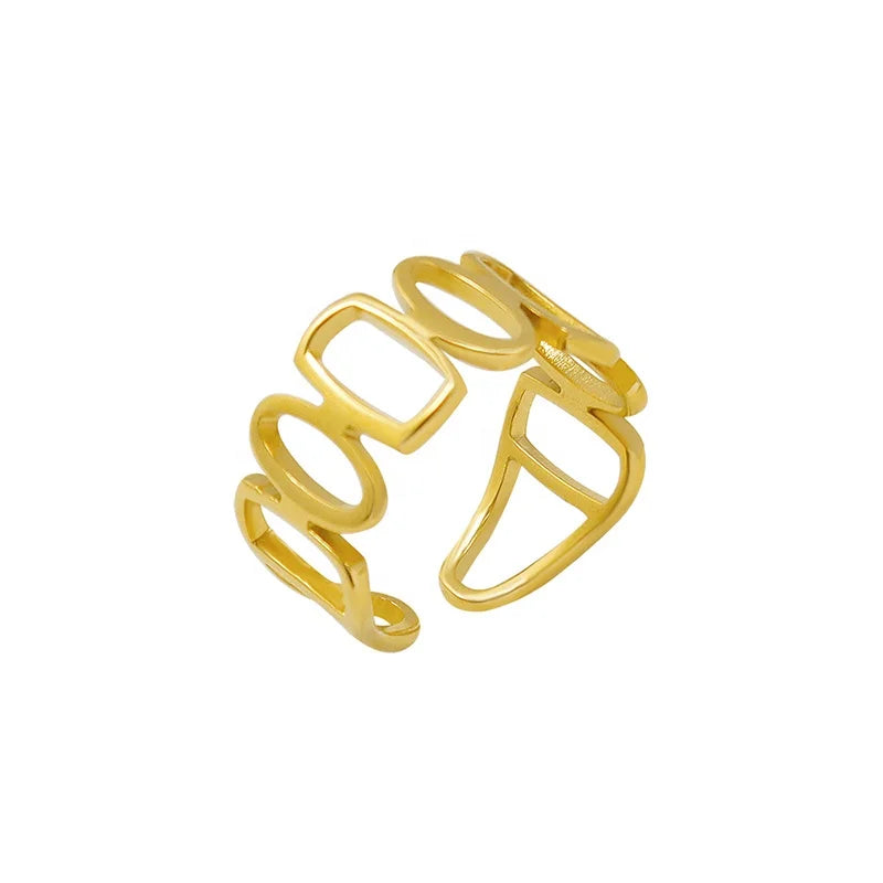 New Trend Adjustable Ring Hollow Design Stainless Steel Plated 18 K Gold Ring Jewelry