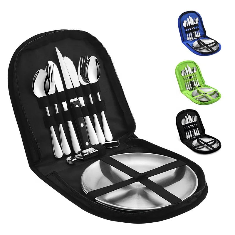 Stainless Steel Camping Tableware Bag Mountain Camping Picnic Bag Tote Outdoor Cookware