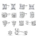 925 Sterling Silver Basic Classic Square Waterdrop Round Geometric Zirconia Stud Earrings Hot Sell Fashion Silver Jewelry