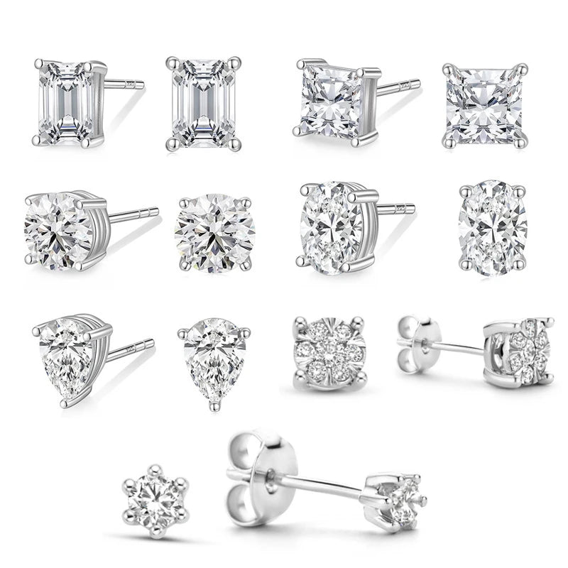 925 Sterling Silver Basic Classic Square Waterdrop Round Geometric Zirconia Stud Earrings Hot Sell Fashion Silver Jewelry