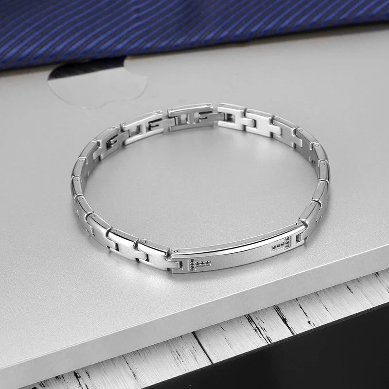 European Popular Men's Jewelry 316 Stainless Steel Bracelet with Black 5A Cubic Zircon Custom Logo Manufacturer Wholesale