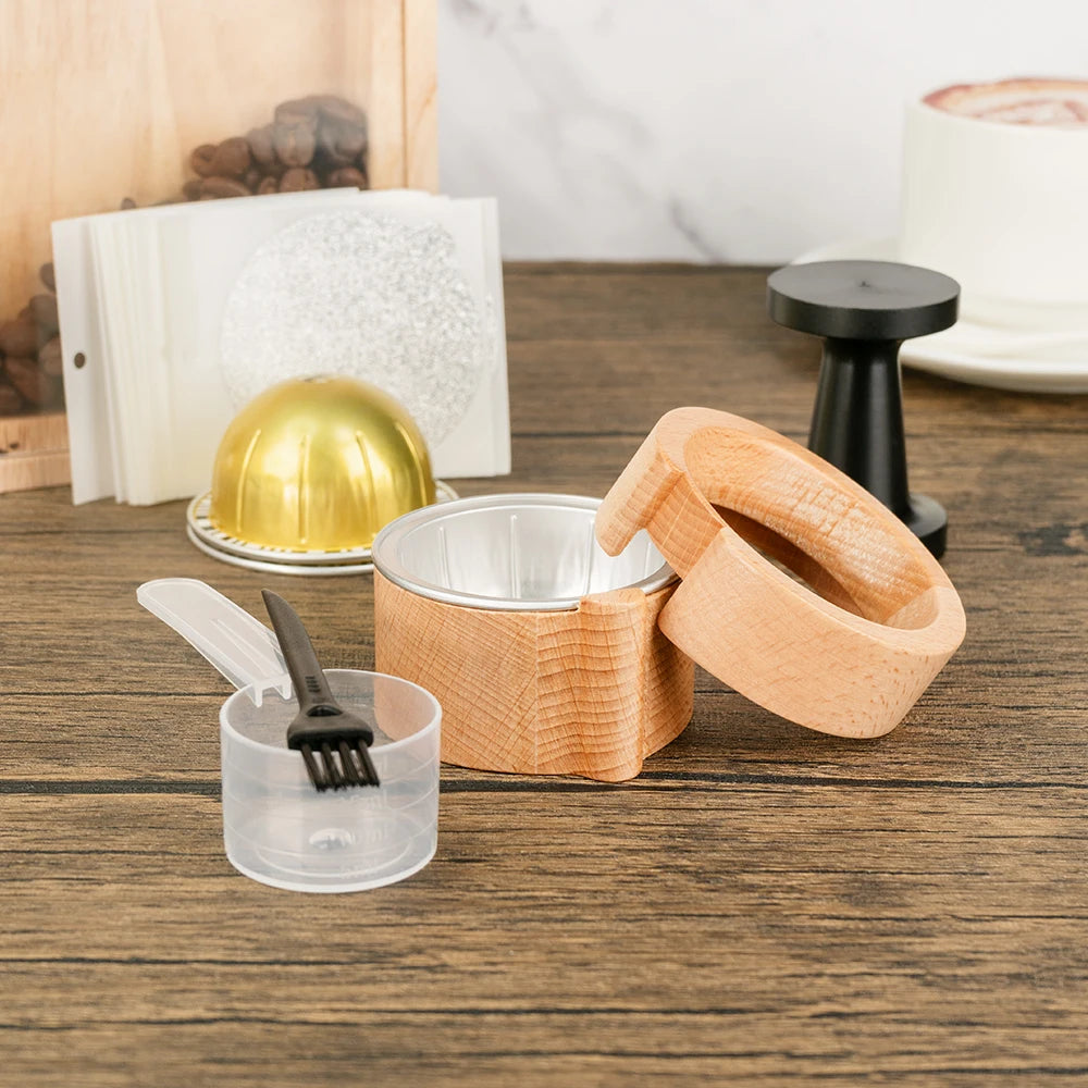1SET Reusable Coffee Pods Kit Compatible With Vertuo Makers Filters With Foil Seal Lids Filling Holder and Double-Sided Tamper
