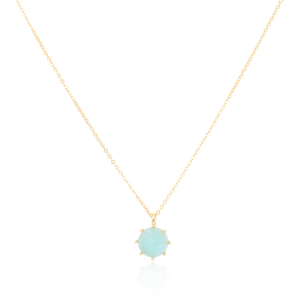 925 Sterling Silver 18K Gold Plated Geometry Gemstone Bezel Setting Round Amazonite Pendant Necklace
