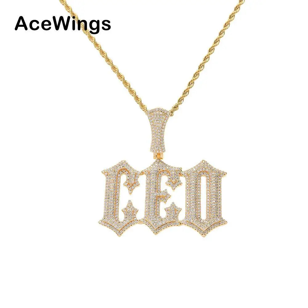 CP41 New Brass Custom Name Pendant Prong Setting with Zircon Bling Bling Necklace Hip Hop Jewelry