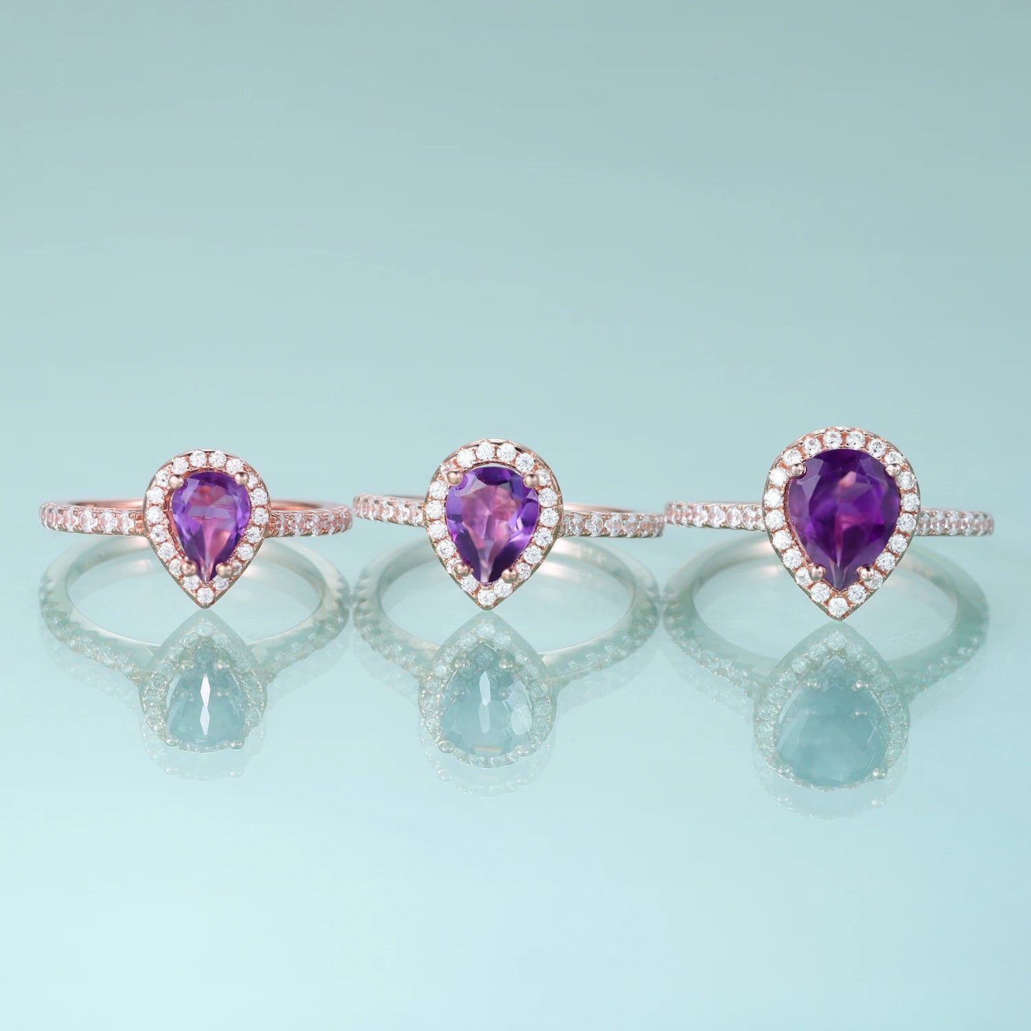 KH076 Abiding Fine Jewelry Brand Wholesale Pear Shape Amethyst Gemstone White Yellow Gold 925 Sterling Silver Halo Ring