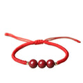 Ethnic Jewelry Red Rope Braided Bracelet 3 Round Onyx Vermilion Macrame Bracelet for Birthday Gift