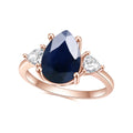 Abiding Fine Jewelry Light Rose Gold Plated 925 Silver Pear Diffusion Sapphire Stone Ladies Ring With White Cz