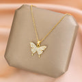 Korean Light Luxury Personality Choker Necklace Stainless Steel Micro-encrusted Zircon Butterfly Necklace for Women