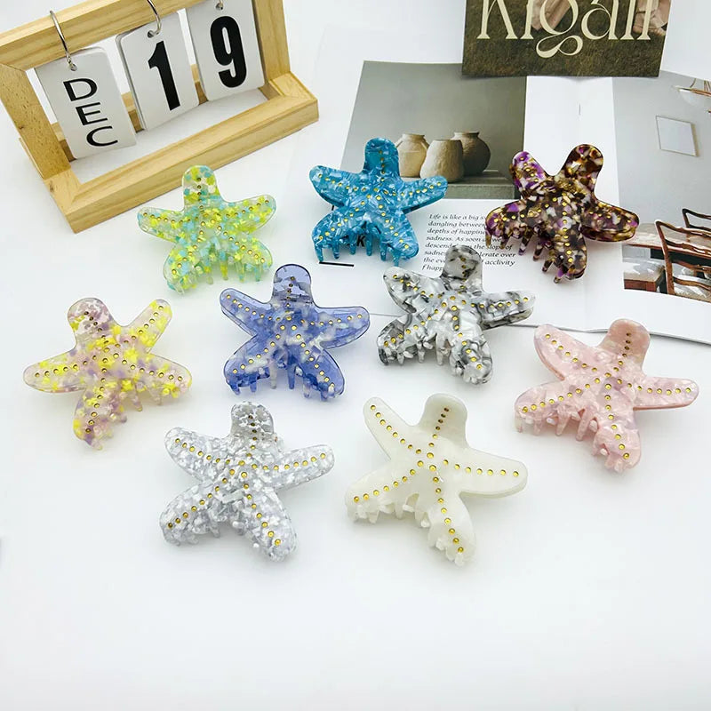 New Large Acetate Starfish Grab Clip Sweet Stars Back of Head Plate Hair Shark Clip Wholesale