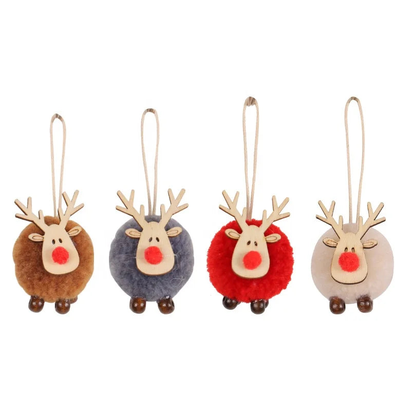 Wholesale Christmas Deer Hairball Pendant DIY New Elk Felt Hanging Tree Decorations Wool & Wooden Doll