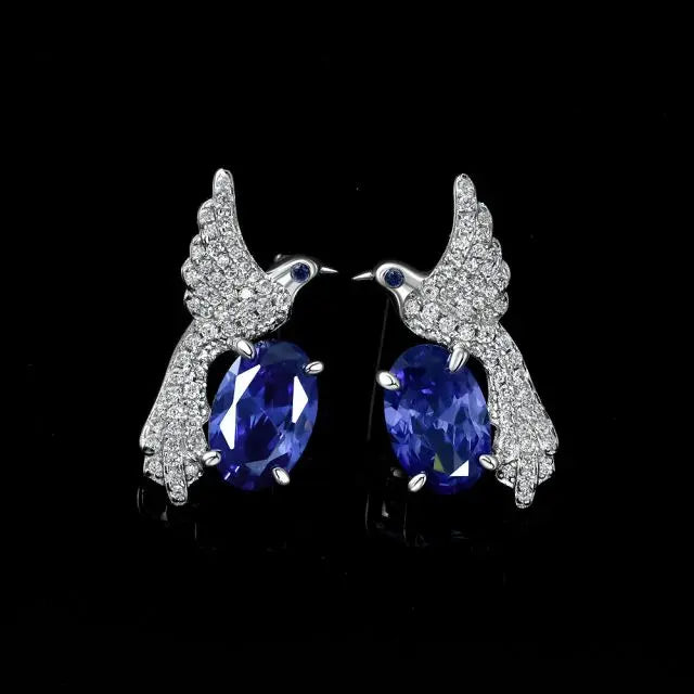 925 Sterling Silver Magpies Stud Earrings Flying Animal Magpie Hummingbird Statement Studs Jewelry