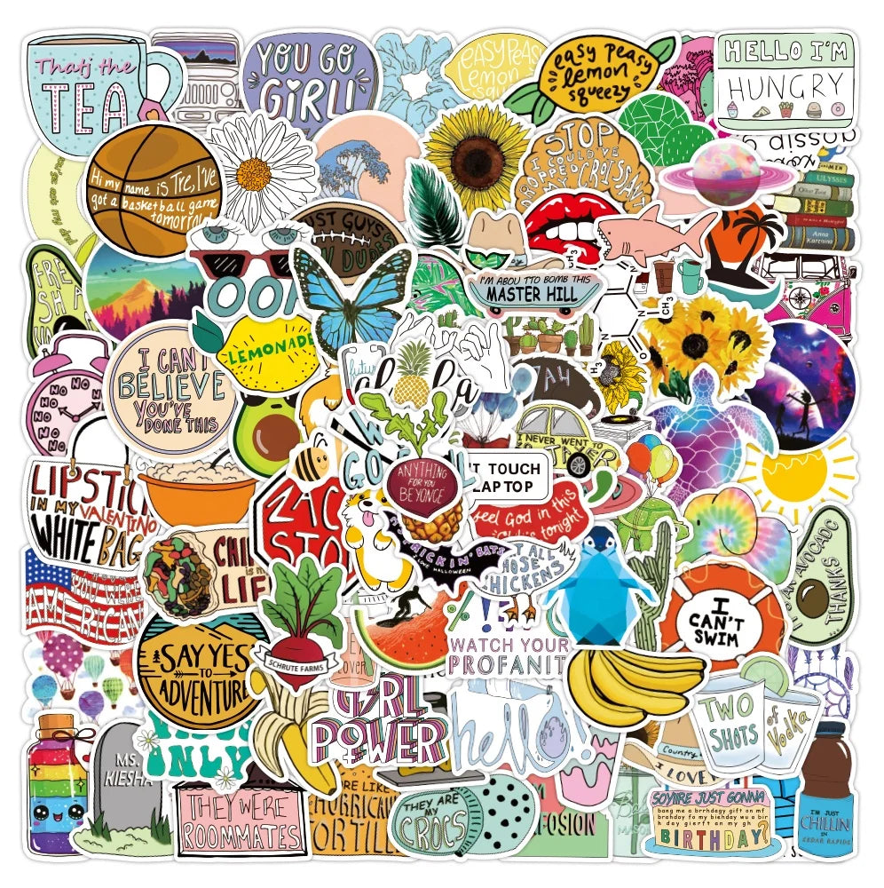 100pcs Cute Aesthetic VSCO Waterproof PVC Graffiti Cartoon Stickers for Kids Skateboard Bottle Cup Luggage Laptop Notebook