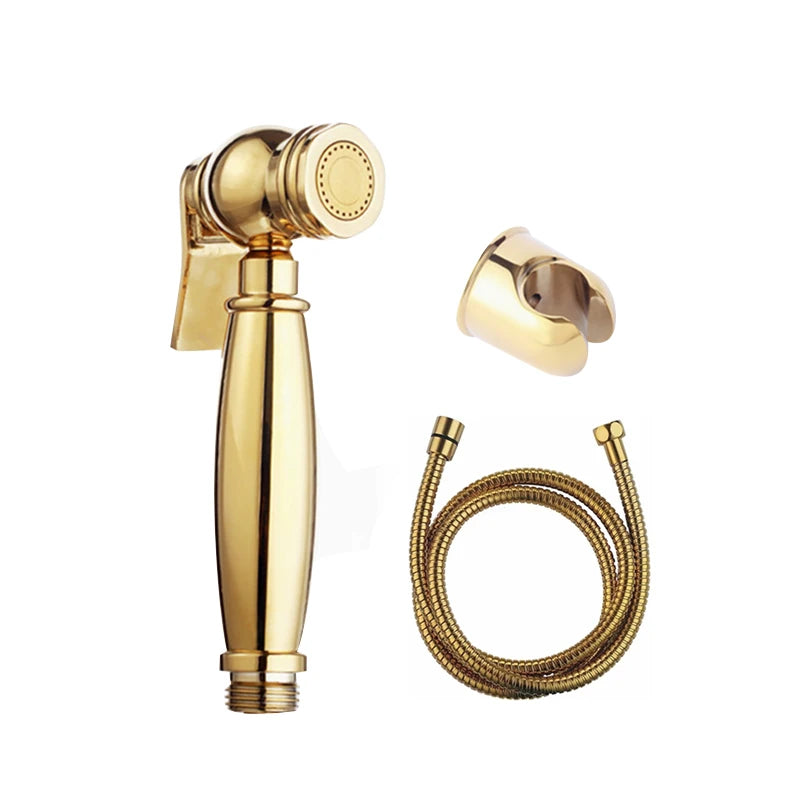 Modern Gold Brass Handheld Bidet Sprayer Set for Toilet Hot and Cold Water Easy Cleaning for Hotels and Travel
