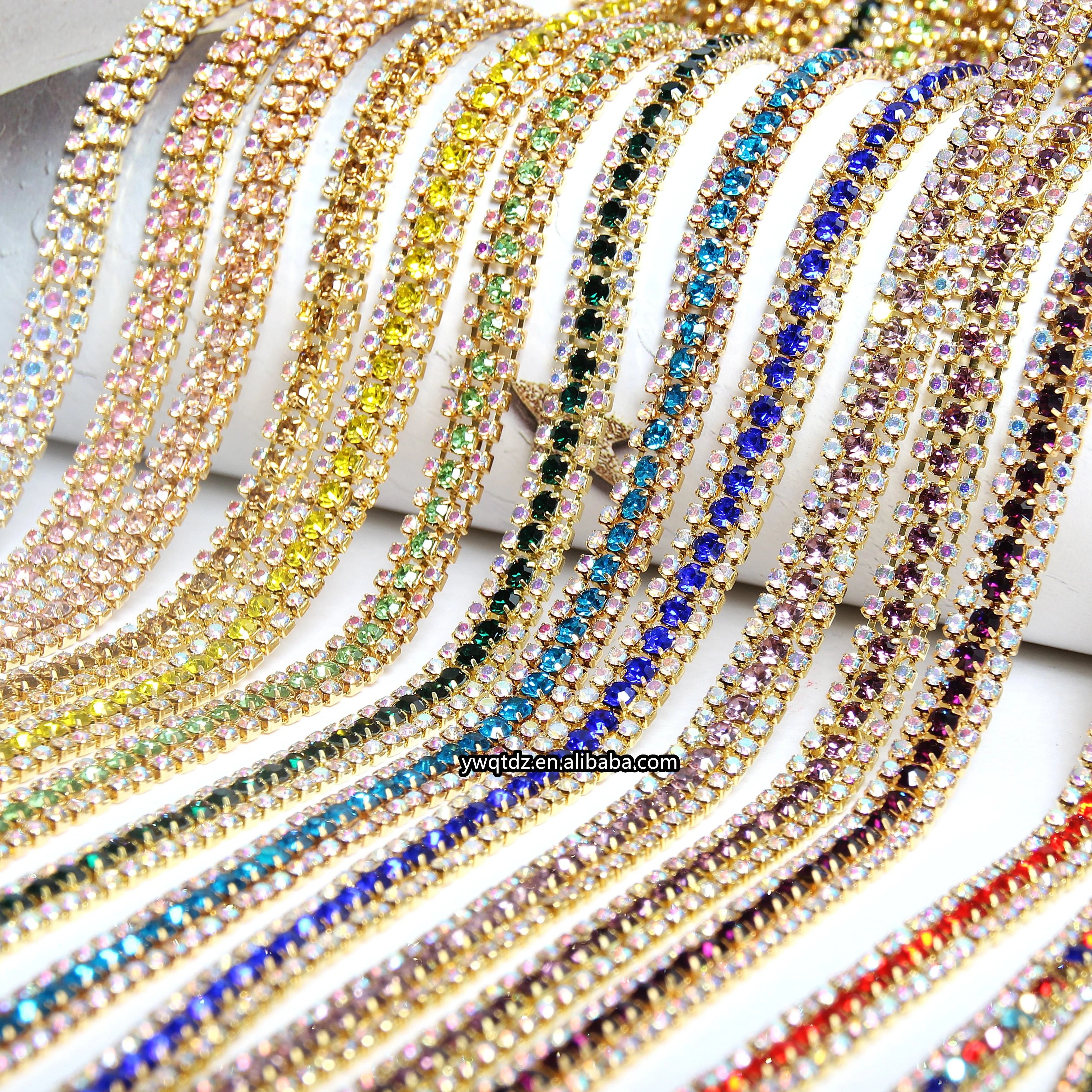 Factory Flash 3-Row Stretch Glass Motif Claw Chain with Rhinestones for DIY Packaging for Clothing and Shoe Bags