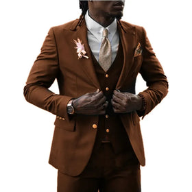 Brown Men Tuxedo Two Buttons Handsome Groom Tuxedos Men Suits Wedding/Prom/Dinner Man Blazer Jacket Vest Pants