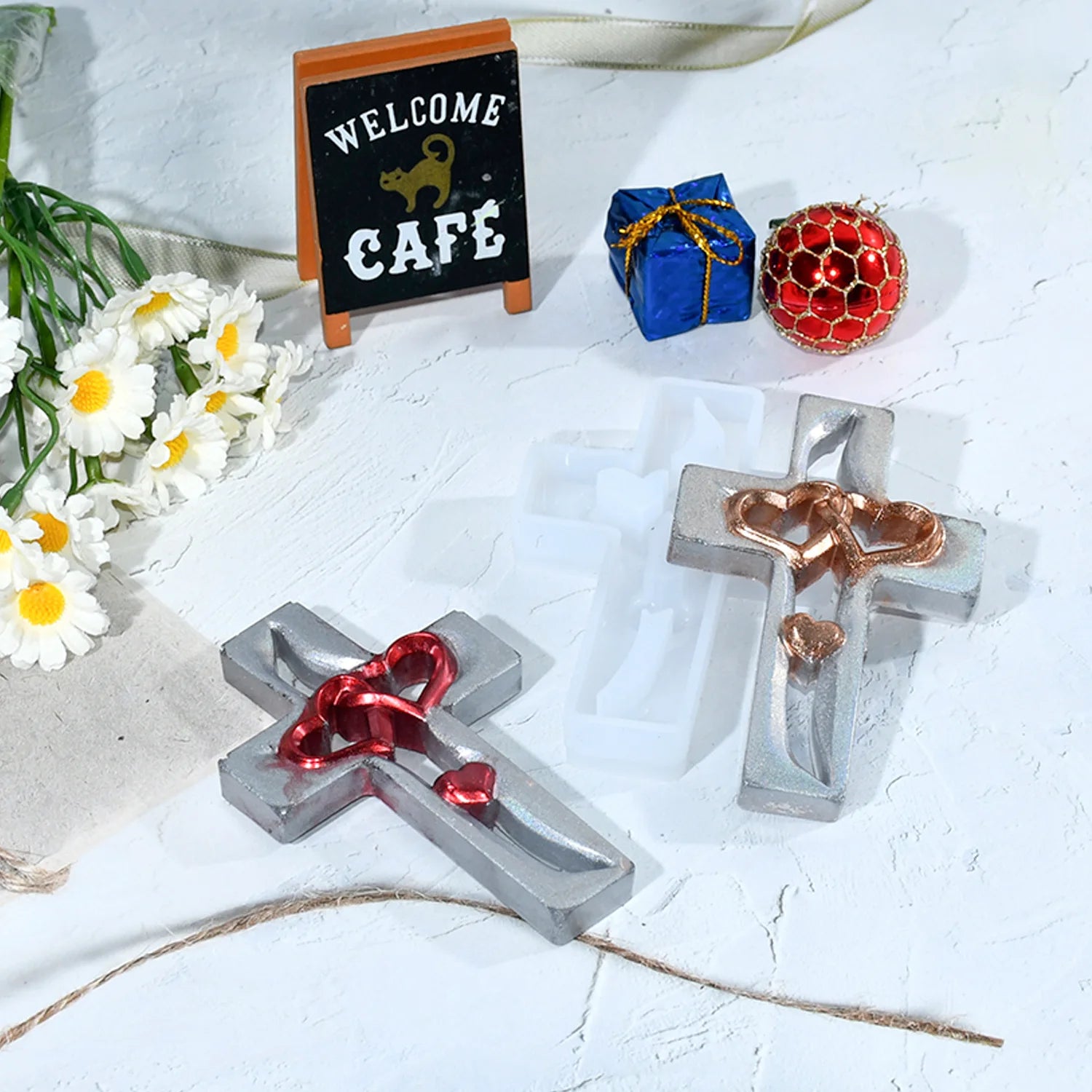 Diy Drop Glue Mold Double Heart Cross Silicone Mold Valentine's Day Pendant Wall Decoration
