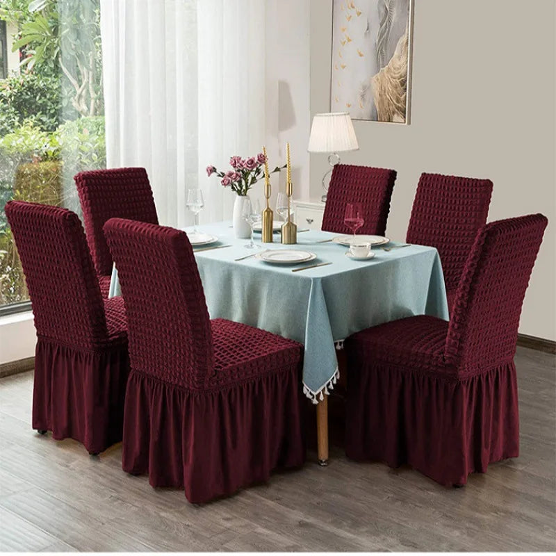 Wholesale Jacquard Chair Covers Stretch Universal Dining Chair Cover with Skirt for Dining Room Hotel