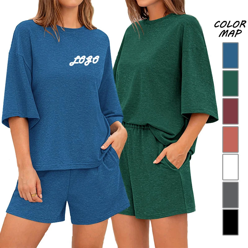 Conyson 2025 New Custom Fashion Clothes Women's 2 Piece Outfits Casual Half Sleeve Pullover Tops&Shorts Lounge Sets Tracksuits