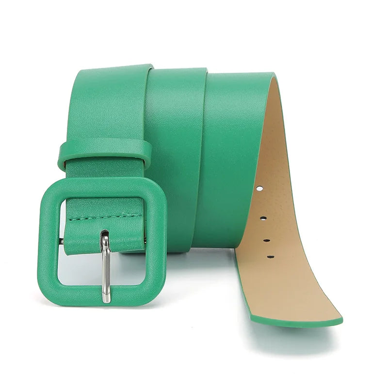 2023 New 1.5" Wide Candy Color PU Faux Leather square Pin Buckle Jeans Fashion Pants Belt for Women