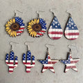 Western Pendant Earrings for 4th of July American Flag Cactus Wood Earrings for Women Patriotic Bohemian Drop Dangles