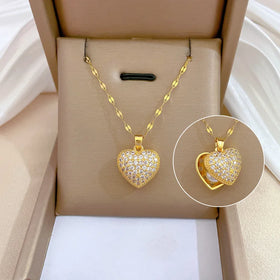 Hot Sale Fashion Luxury No Fade Stainless Steel Pearl CZ Crystal Heart Pendant Necklace for Women Girls Jewelry