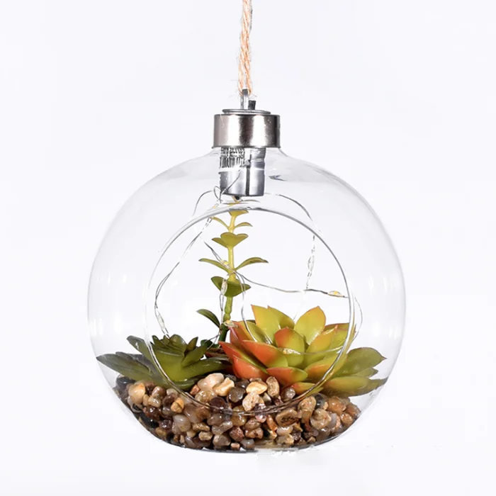 LED Lights Decorative Hanging Glass Dome Dummy Succulent Plant Basket Hanging Baskets