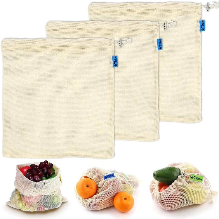 Custom Reusable Vegetable Cotton Mesh Produce Bag Folding Style with Letter Pattern