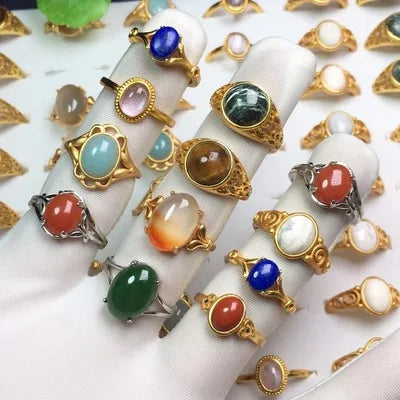Wholesale Adjustable Fashion Natural Jade Amazonite Lapi Lazuli Gold Gemstone Rings for Women Men