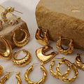 Fashion Retro Geometric Stainless Steel Golden Pattern Horns C-shaped Hoop Earrings Wholesale
