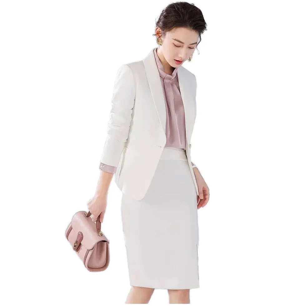 Women's Elegant 2-Piece Business Suit Set Single Breasted Blazer Jacket with Long Sleeve Long Skirt Spring Work Button-Decorated