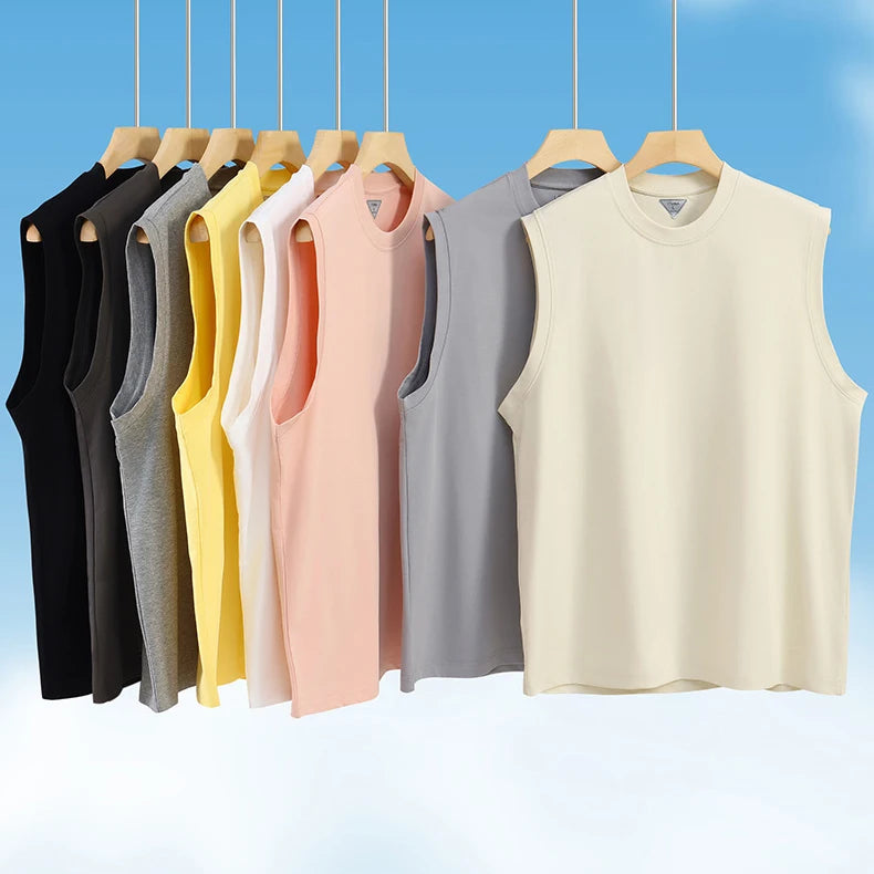 Cotton Polyester Knit Tank Top for Men With Custom Logo Summer Loose Design Sleeveless T-shirts Sports Vest