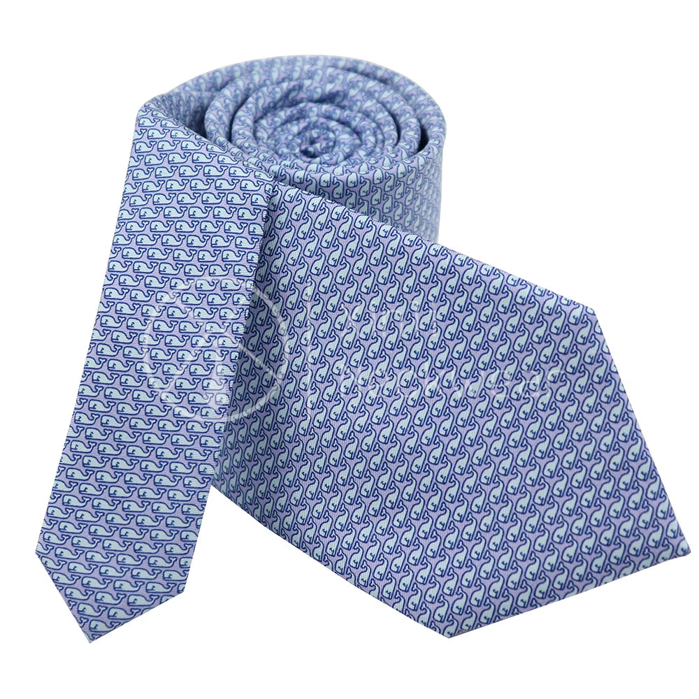 Supplier High End Screen Printing Men Neckties Business Style Light Purple Whale Pattern Tie Animal Silk