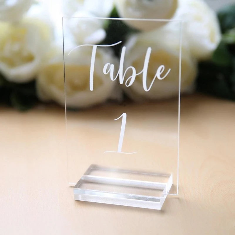 Customized clear Acrylic Wedding Table Number with Removable Base