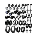 16 Pairs Men Earrings Set - Black Stainless Steel Cross Dangle Hoop Ear Stud Fashion Piercing Jewelry for Birthdays Parties