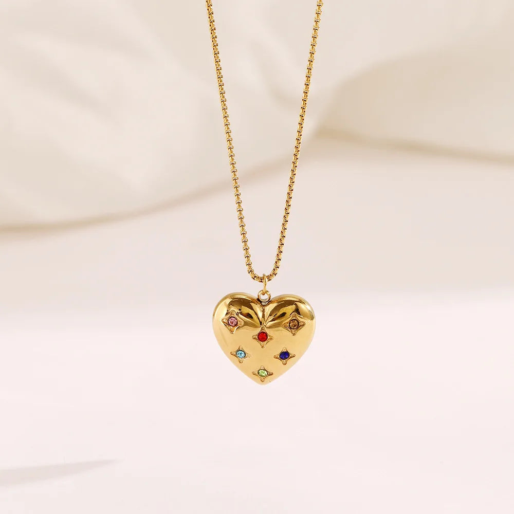 Women's 18K Gold Plated Zircon Necklace Pendant Set Stainless Steel Heart Religious Names Waterproof Snake Design Anniversary