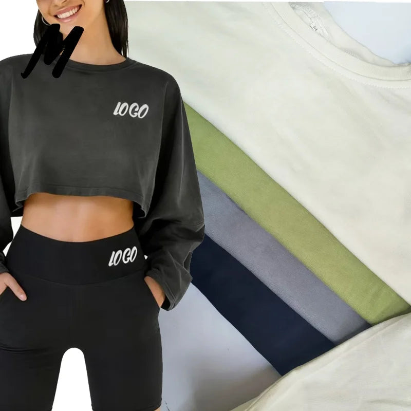 Wholesale OEM Pullover Plain Crewneck Custom Embroidered Cropped Hoodie Crew Neck Sweatshirt for Women